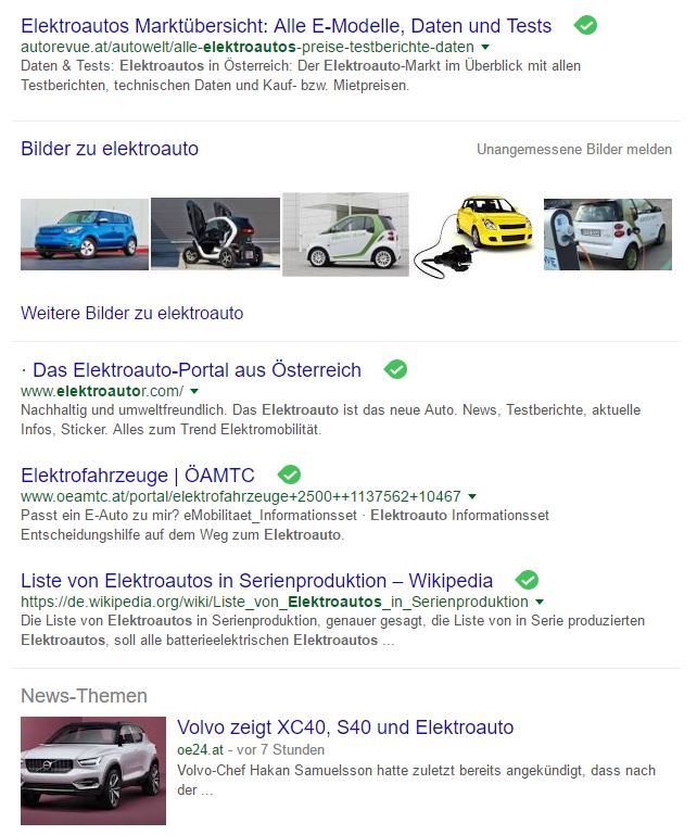 Google SERPS Suche Elektroauto im Mai 2016